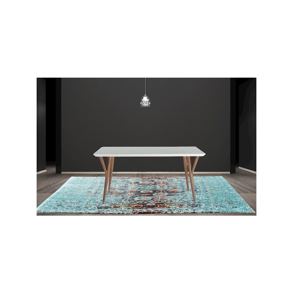 60" Rectangular Glossy Lacquer Finish & Woodern Printing Wood In White/Brown