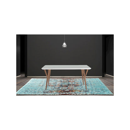 60" Rectangular Glossy Lacquer Finish & Woodern Printing Wood In White/Brown