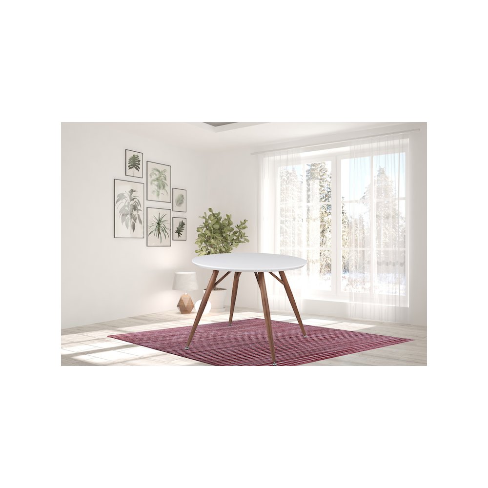 42" Round Glossy Lacquer Finish & Woodern Printing Wood In White/Brown