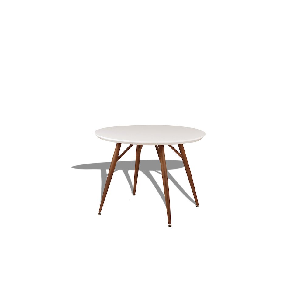 42" Round Glossy Lacquer Finish & Woodern Printing Wood In White/Brown