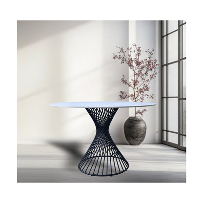 48" Modern Round Sintered Stone Dining Table White/Black