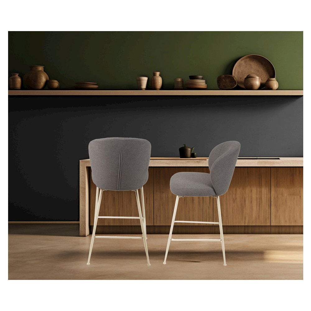 Upholstery Fabric Contemporary Counter Stool Height In Gray Set Of 2