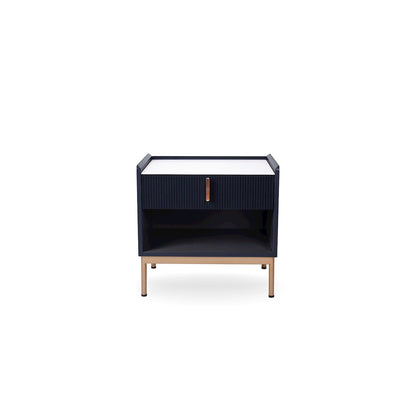 Loft Modern Sintered Stone End Table/ Night Stand In White/ Grey