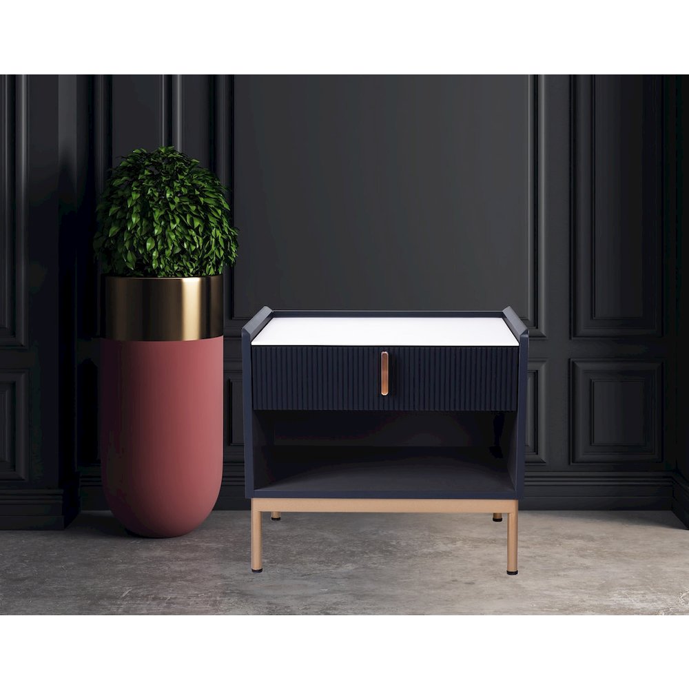 Loft Modern Sintered Stone End Table/ Night Stand In White/ Grey
