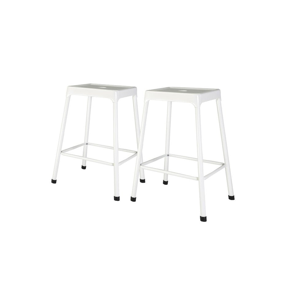 Monoco Stool, Counter Stool Metal White Powder Coating, Set Of 2