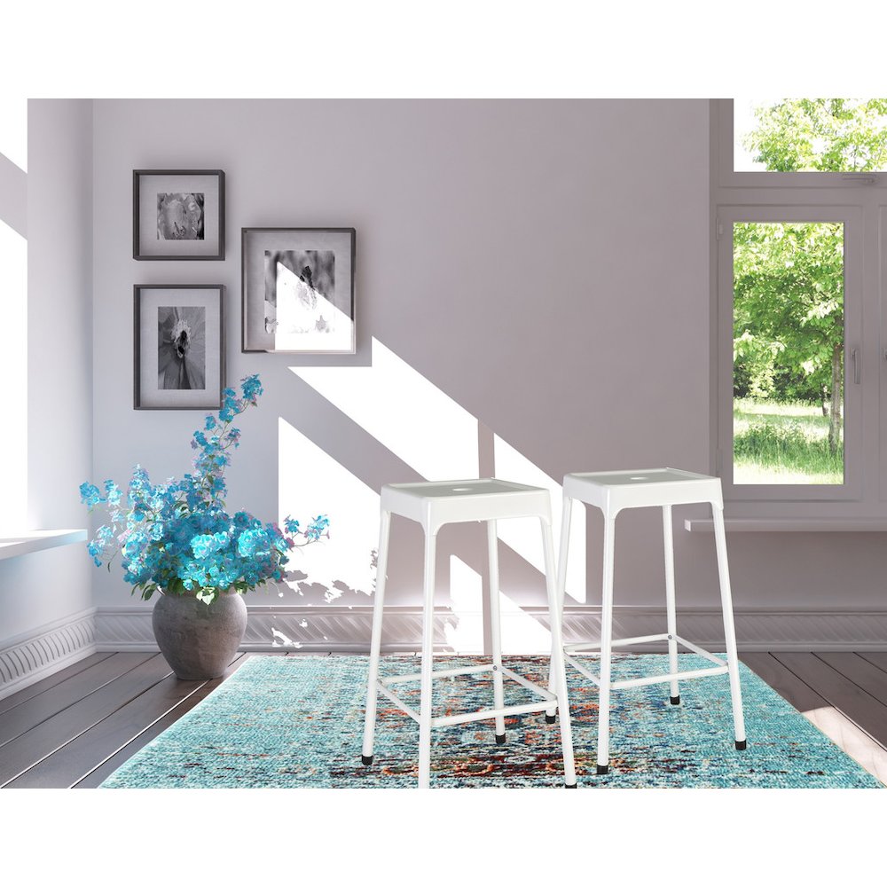 Monoco Stool, Counter Stool Metal White Powder Coating, Set Of 2