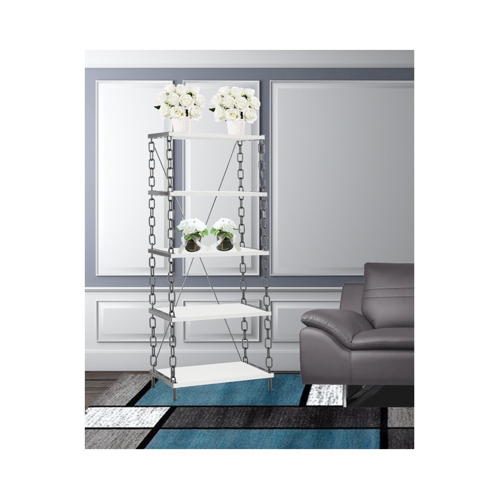 Booksheft Display Shelf In White & Silver Color