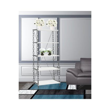 Booksheft Display Shelf In White & Silver Color