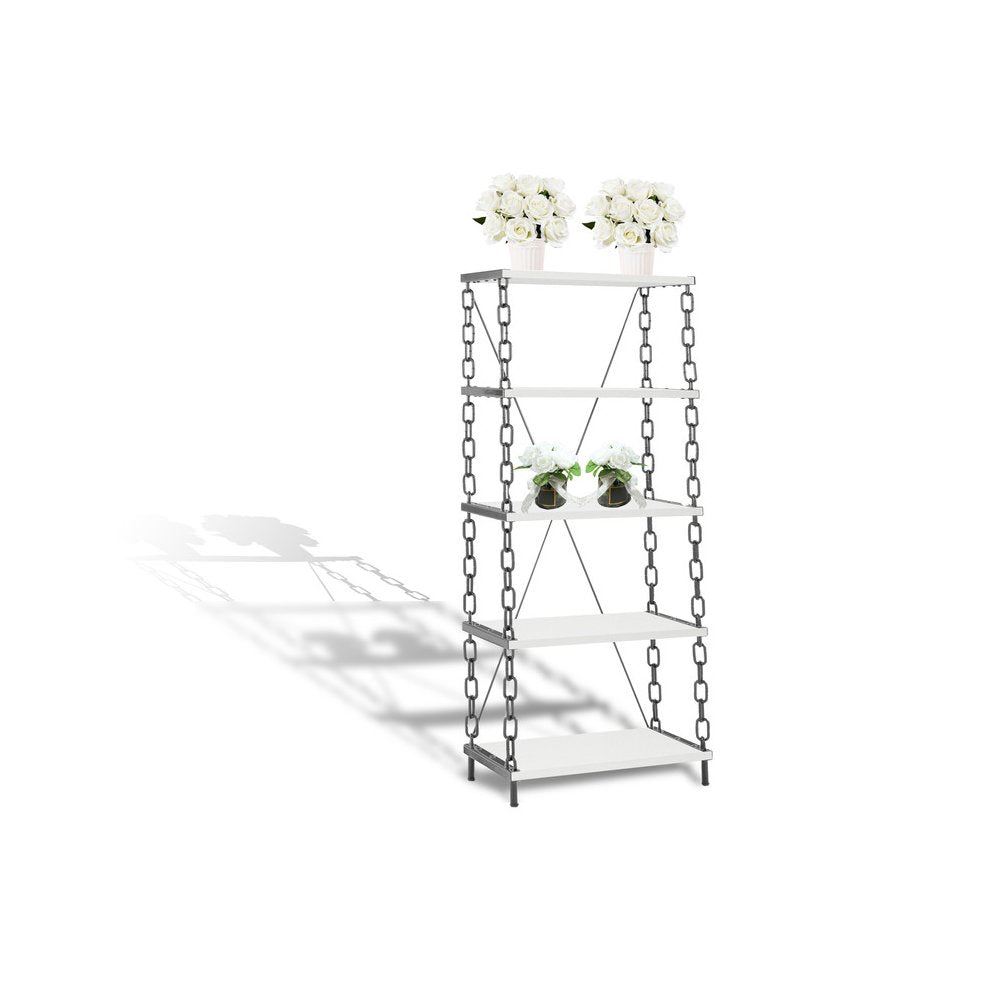 Booksheft Display Shelf In White & Silver Color