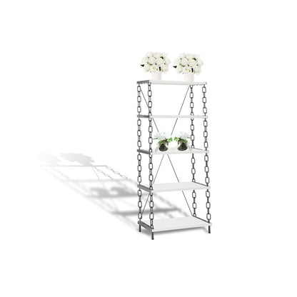 Booksheft Display Shelf In White & Silver Color