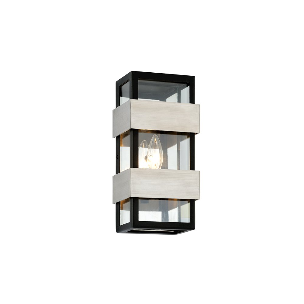 Dana Point Exterior Wall Sconce, Black With Brushed Stainless