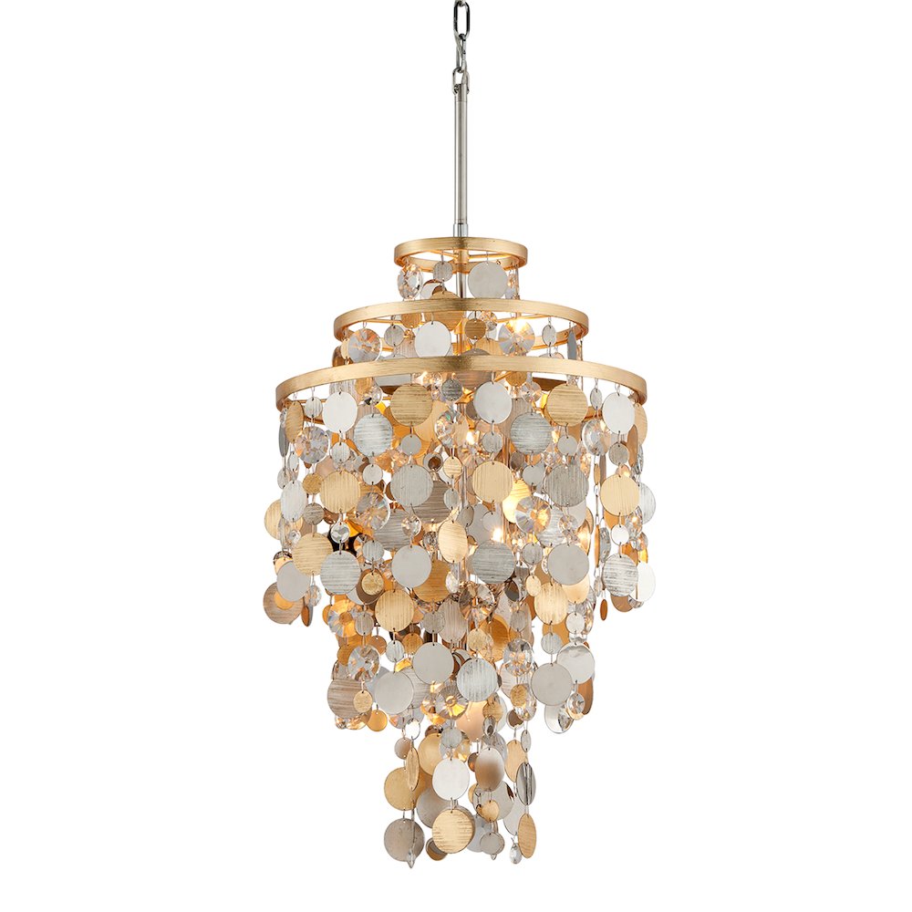 Ambrosia Chandelier, Silver & Gold Leaf & Stainless