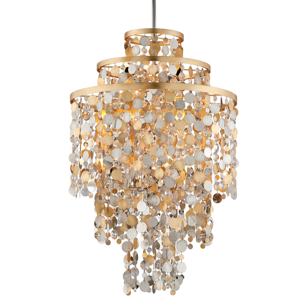 Ambrosia Chandelier, Gold Silver Leaf & Stainless