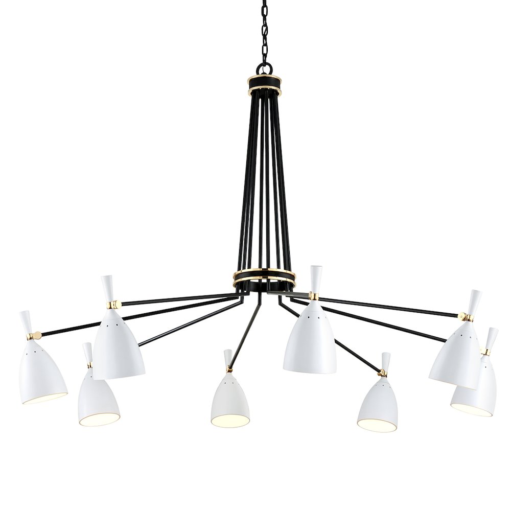 Utopia Chandelier, Black Brass Off White Shades