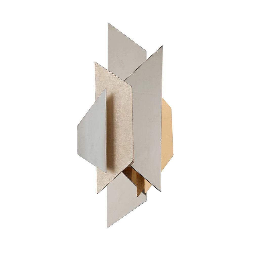 Modernist Wall Sconce, Pol Ss W Silver, Gold Leaf