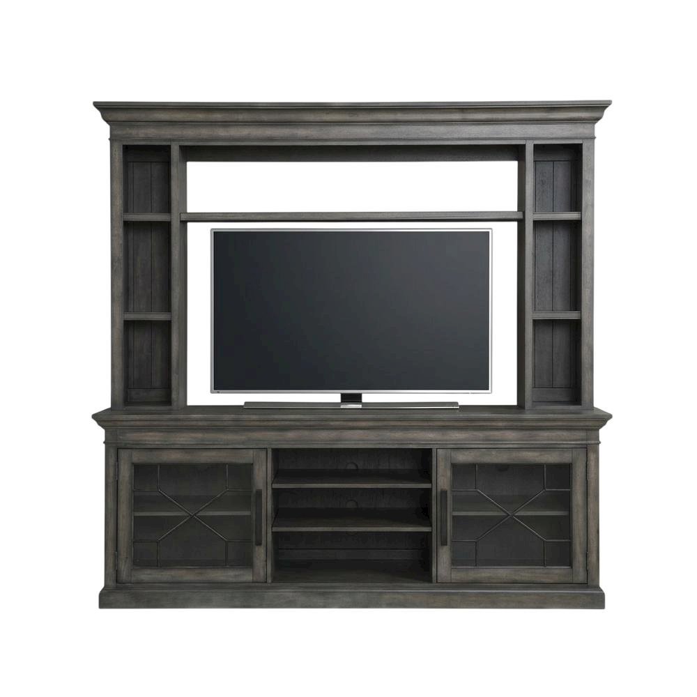 Smokey Grey 92-In. Console with Hutch for Entertainment Room Storage