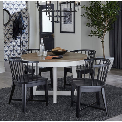 Modern Dining 48-66" Round Dining Table and 4 Black Barrel Chairs