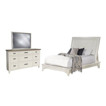 Modern Bedroom Queen Platform Bed with Dresser and Mirror