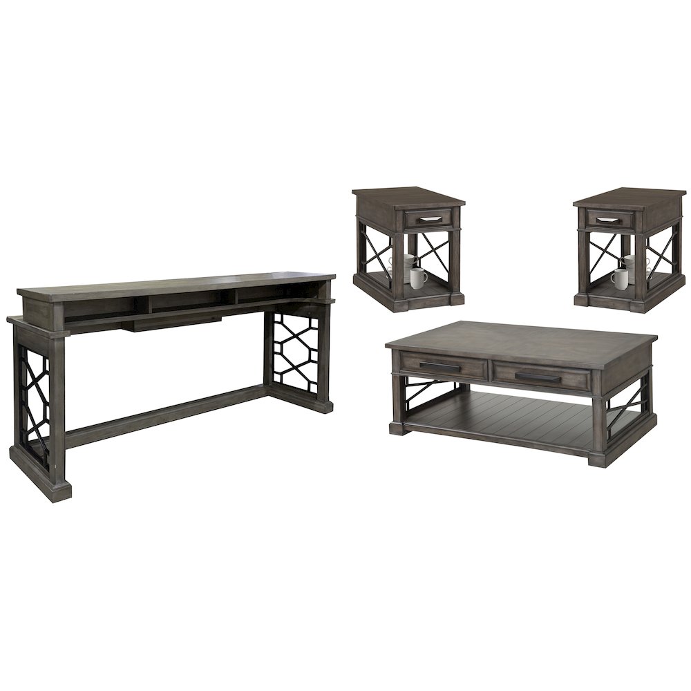Sundance - Smokey Grey Cocktail Table with 2 Chairside Tables and Console Table
