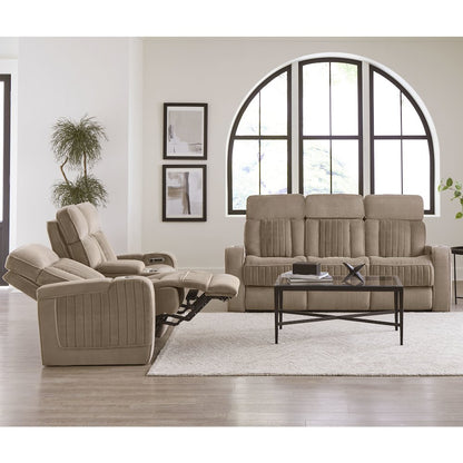 Equinox Mushroom Power Reclining Sofa with Drop Down Table