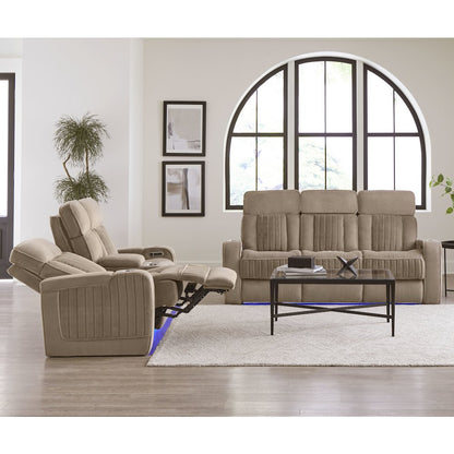 Equinox Mushroom Power Reclining Sofa with Drop Down Table