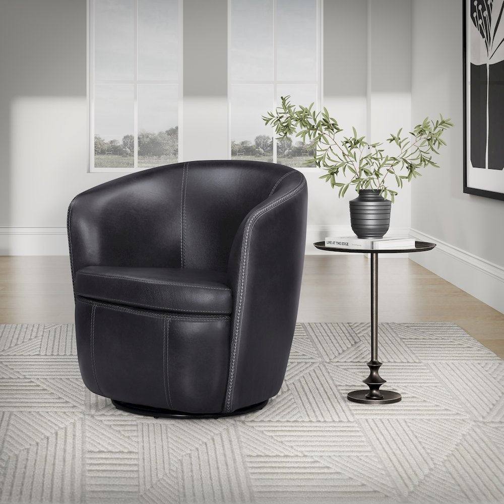 Barolo - Vintage Onyx 100% Italian Leather Swivel Club Chair