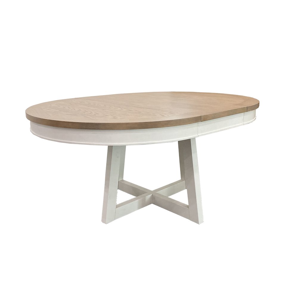 Modern Dining 48-66" Round Dining Table and 4 Black Barrel Chairs