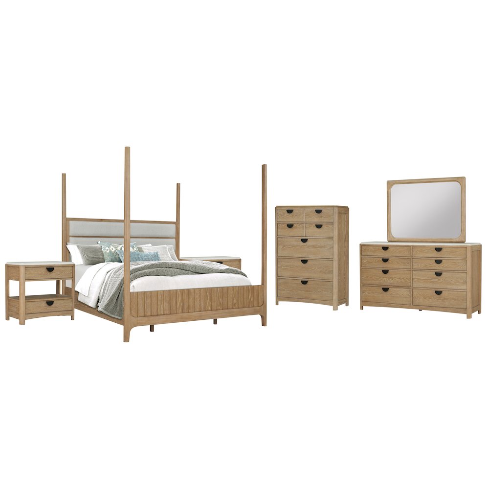 Bedroom King Poster Bed 2 Nightstands Dresser with Mirror and Chest