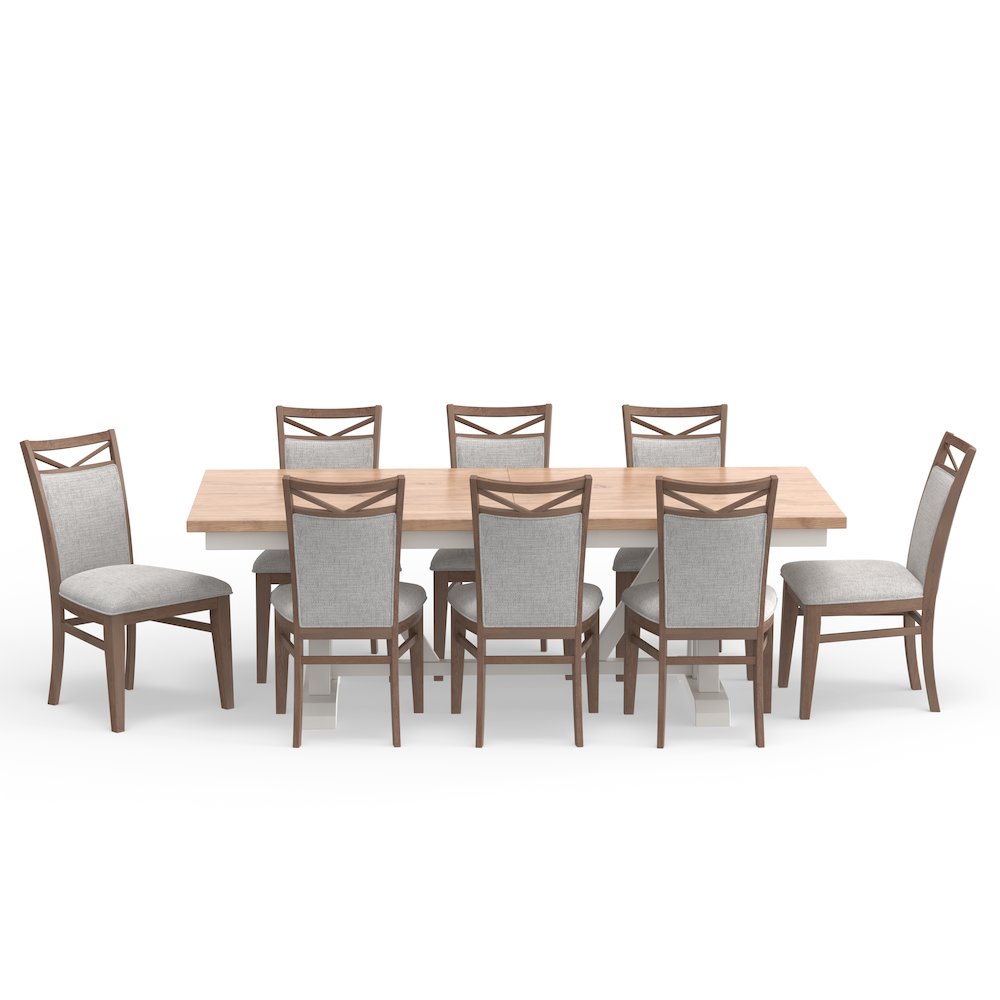 Modern Dining Extendable Trestle Table with 8 Upholstered Chairs