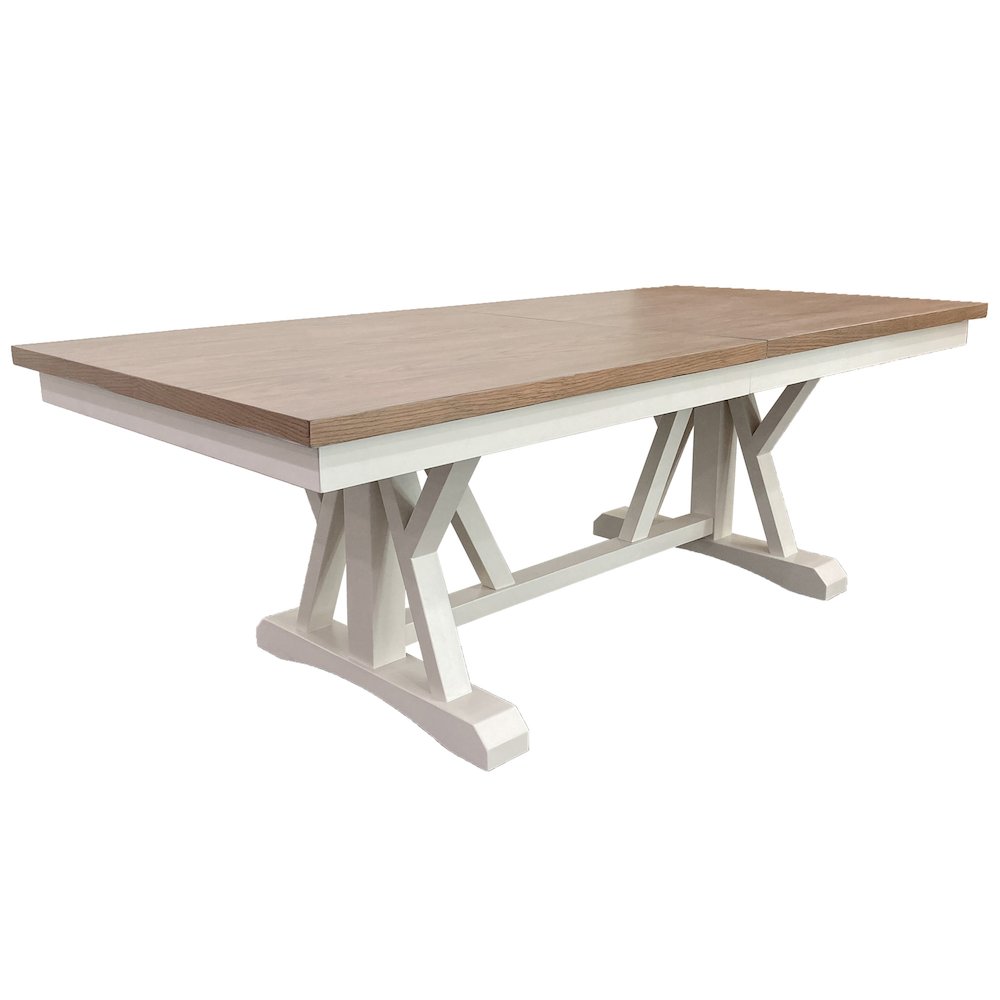 Modern Dining Extendable Trestle Table with 8 Upholstered Chairs