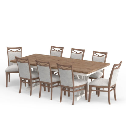 Modern Dining Extendable Trestle Table with 8 Upholstered Chairs