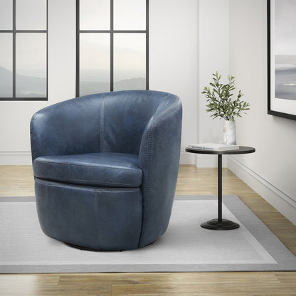 Barolo - Vintage Navy 100% Italian Leather Swivel Club Chair