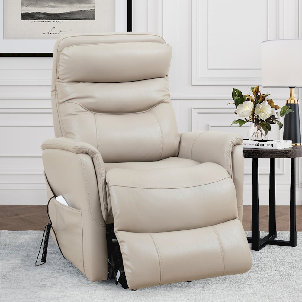 Gemini - Softy Ivory Power Lift Recliner with Articulating Headrest