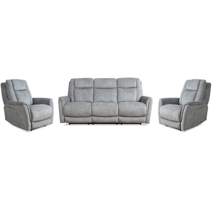 Linus - Hudson Grey Power Reclining Sofa and Two Recliners