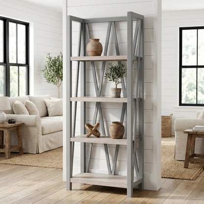 Grey Modern Bookcase with Factory-Style American Traditional Design