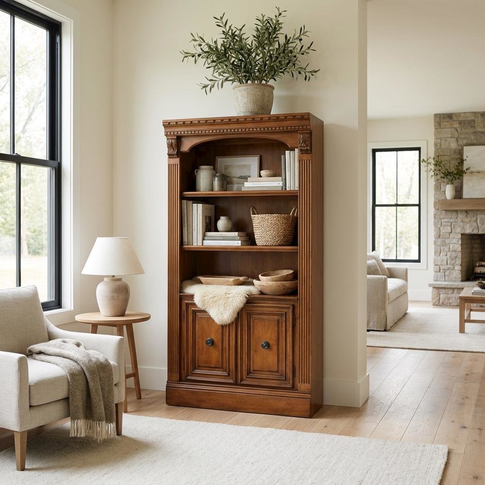 Brown Traditional English Library Bookcase with Open Top Design