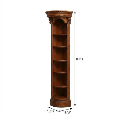 Traditional English Library Corner Bookcase in Warm Brown Finish, Easy Assembly