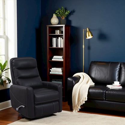 Black Swivel Recliner Chair with Glider Base and Soft Fabric Comfort