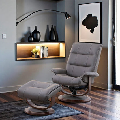 Gray Swivel Recliner Chair With Ottoman, Set of 2-pcs