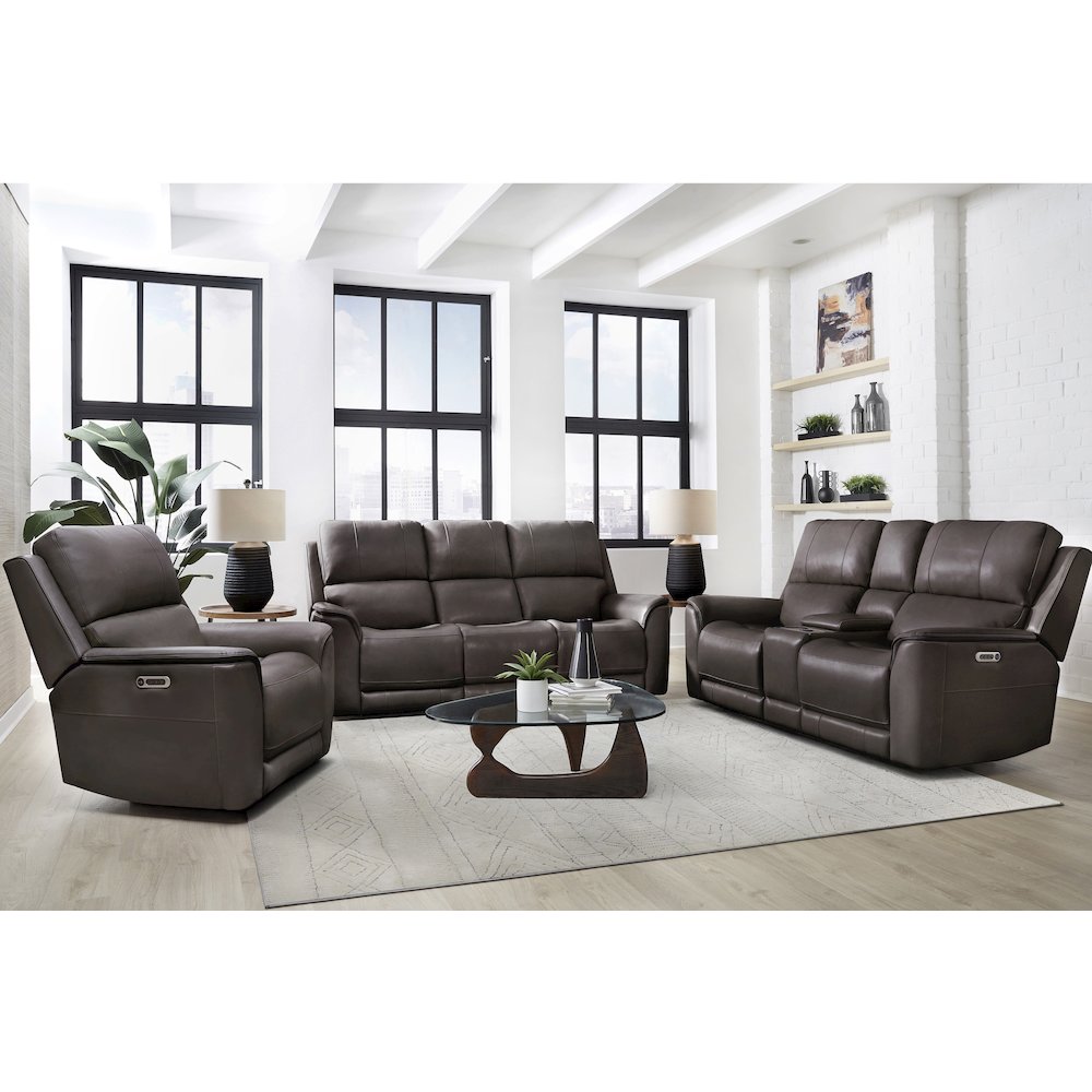 Easton Steamboat Brown Zero Gravity Power Reclining Tilt Console Loveseat P3