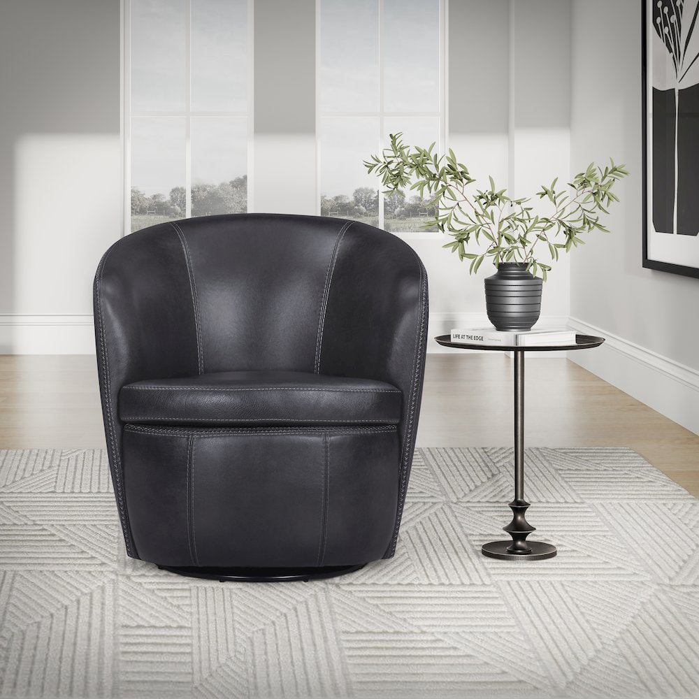Barolo - Vintage Onyx 100% Italian Leather Swivel Club Chair
