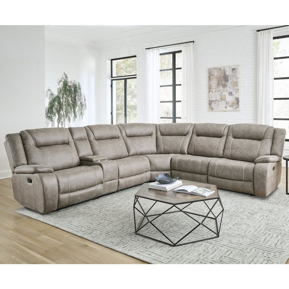 Desert Taupe 6 Piece Modular Reclining Sectional and Entertainment Console