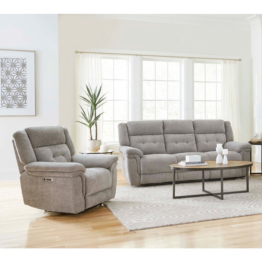 Richland - Bristol Grey Power Reclining Sofa and Recliner