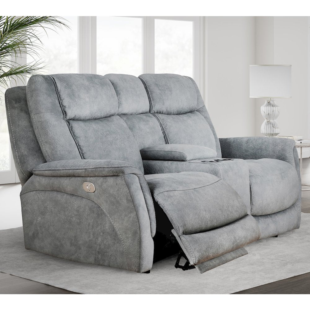 Linus - Hudson Grey Power Reclining Sofa and Loveseat