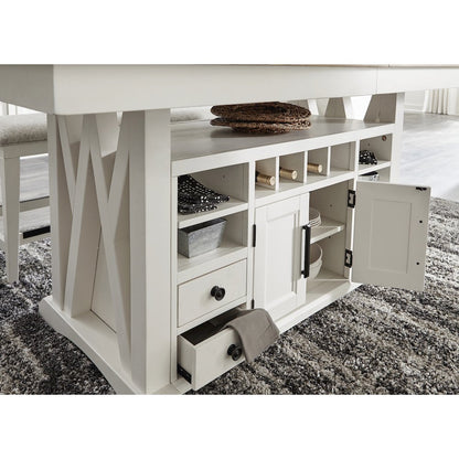 Modern Dining Island Counter Height Table with 8 upholstered chairs