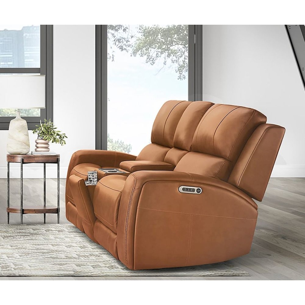 Belmont Lyric Caramel Zero Gravity Power Reclining Tilt Console Loveseat P3
