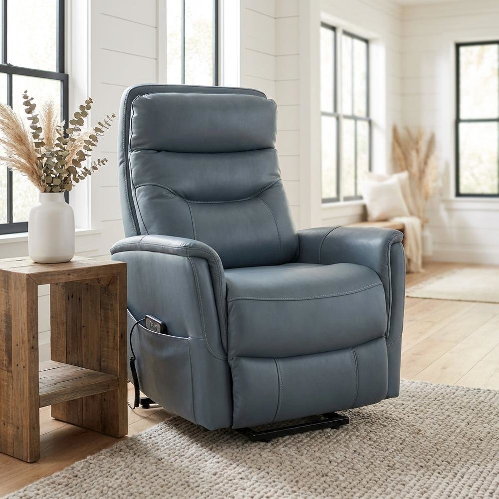 Gemini - Softy Azure Power Lift Recliner with Articulating Headrest
