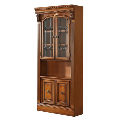 Brown 32 Inch Glass Door Cabinet with Traditional English Library Style