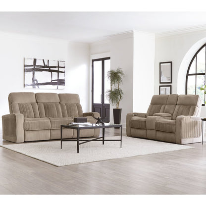 Equinox Mushroom Power Reclining Sofa with Drop Down Table