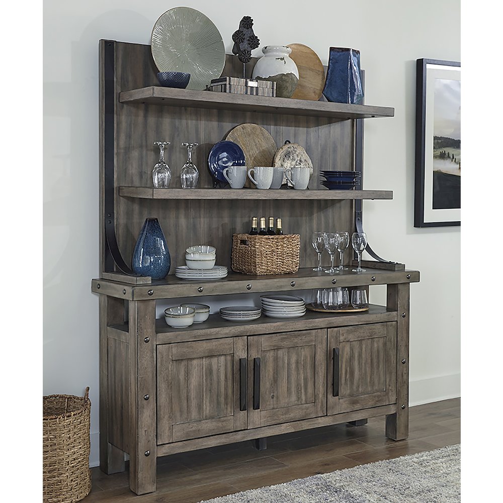 Dining Counter Table with 2 Sling Stools 2 X-Back Stools 1 Bench Buffet, Hutch